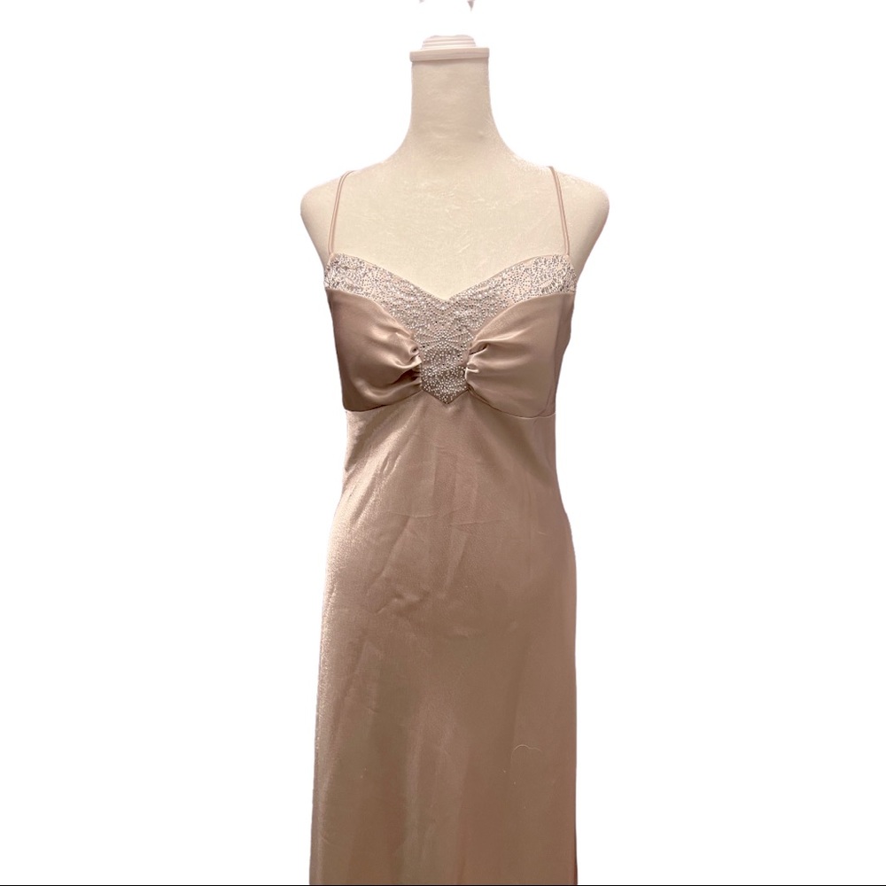 Gorgeous champagne sequin floor length dress. Size 6. Not altered.